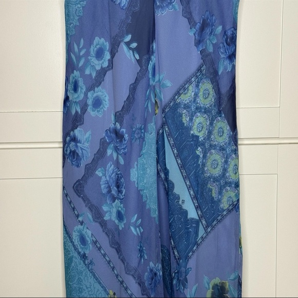 Vintage 90s Y2K California Concepts Blue Patchwork Floral Paisley Midi Dress EUC - Picture 7 of 15